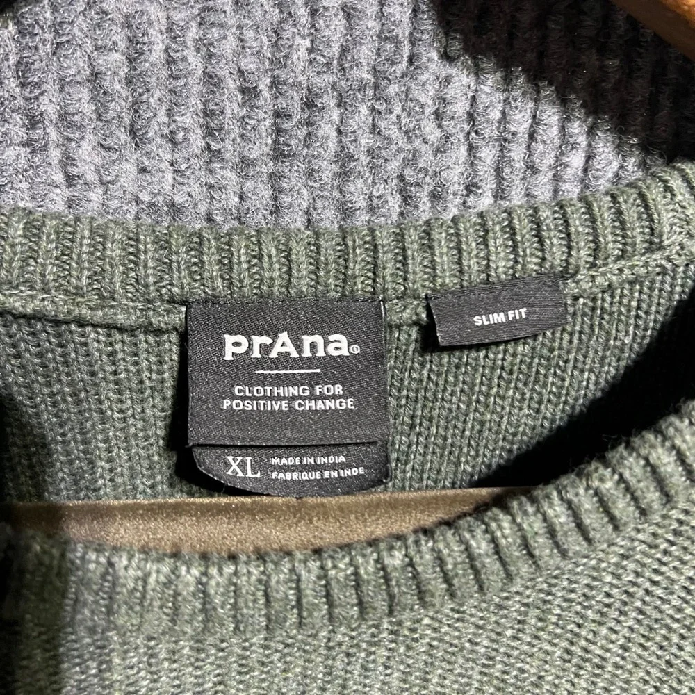 Prana Sweater Mens XL Green Slim Fit Organic Cotton Crewneck Knit Pullover